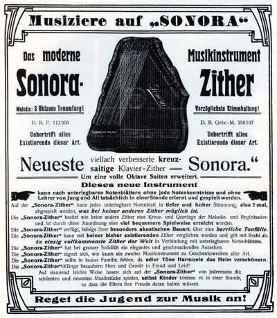 Advertising leaflet for the guitar-zither "Sonora", around 1910